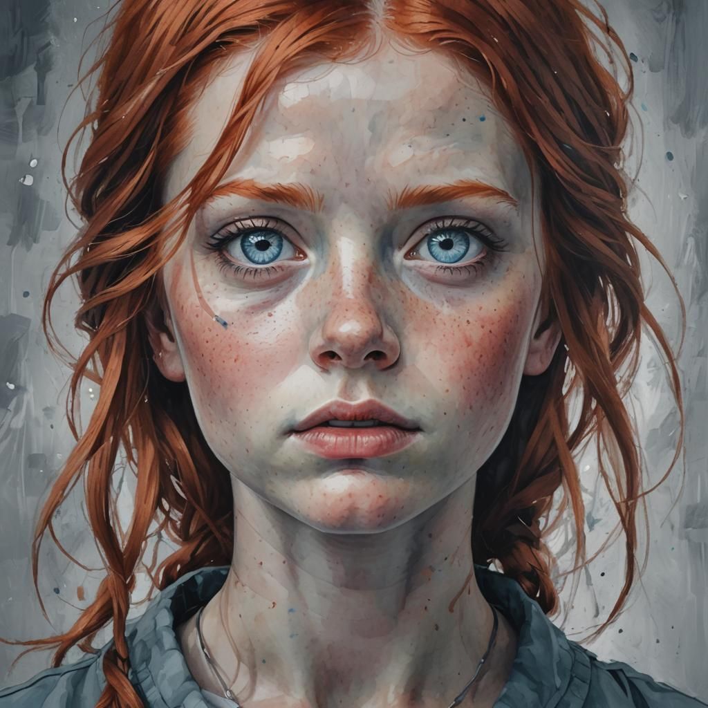 Sad Girl with Blue Eyes Looking Up