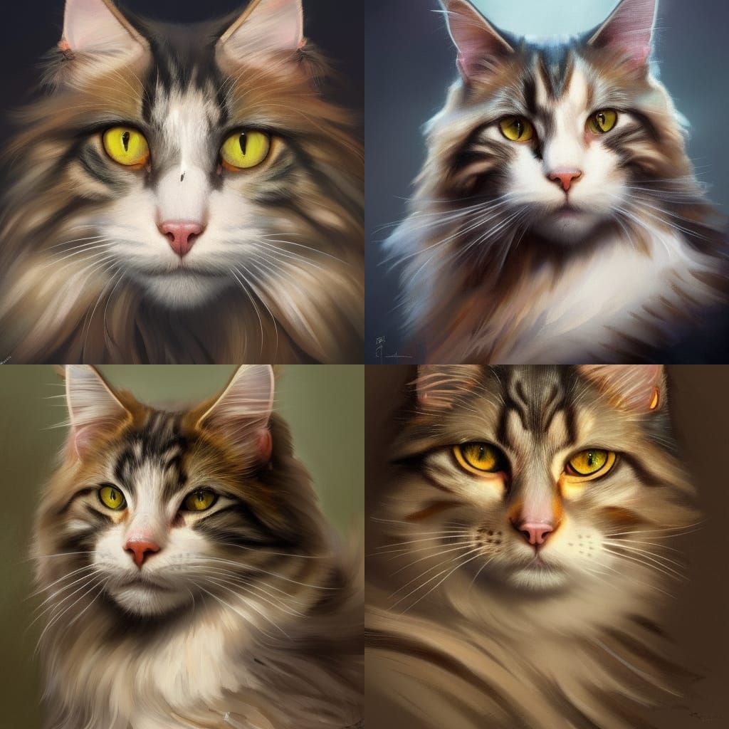 Tabby Norwegian Forest Cat Portrait in Digital Art Style