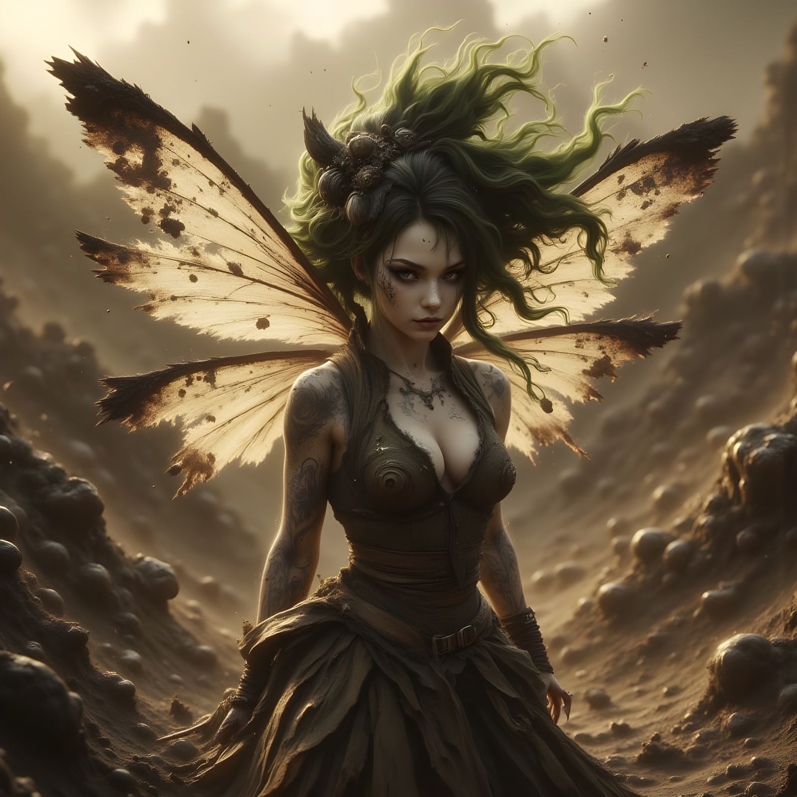 Trench Fairy in WW1 Gear with Japanese Ink Brush Details