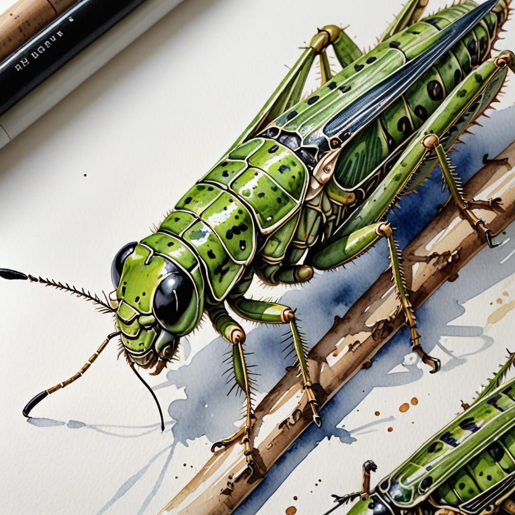 Surreal Watercolor Masterpiece Depicts a Locust in Hyperreal...