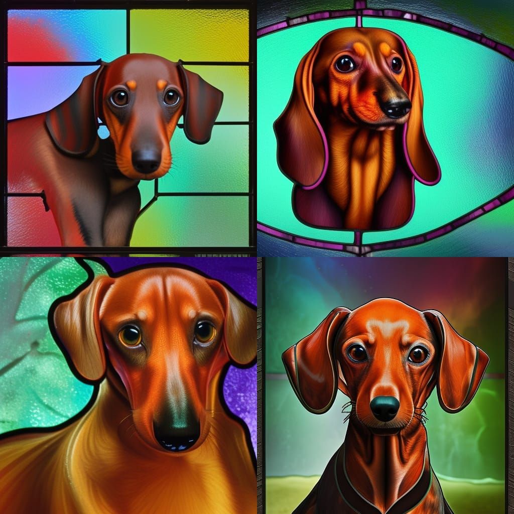 Stained Glass Dachshund Head: Detailed Matte Painting