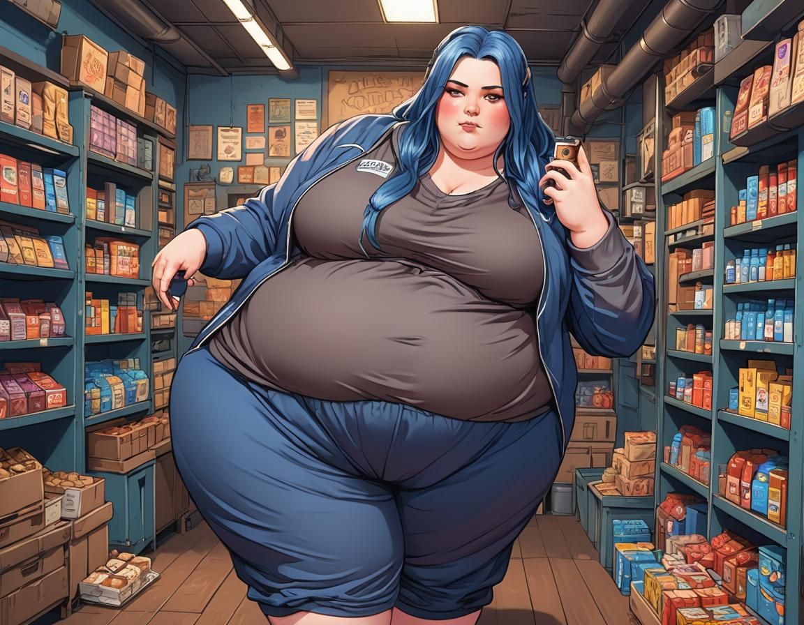Obese Woman in Chocolate Factory, Detailed Matte Painting