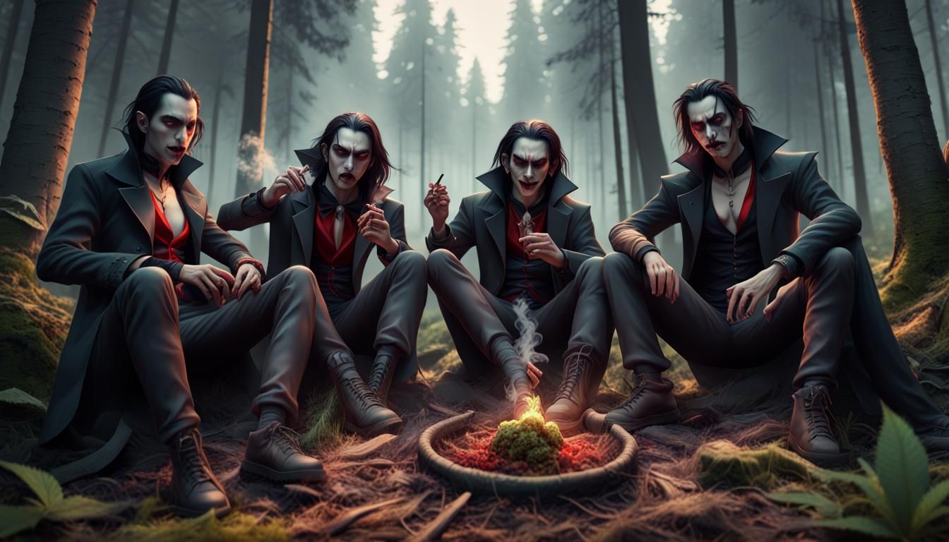 Vampires Chilling in Forest: Realistic Digital Art