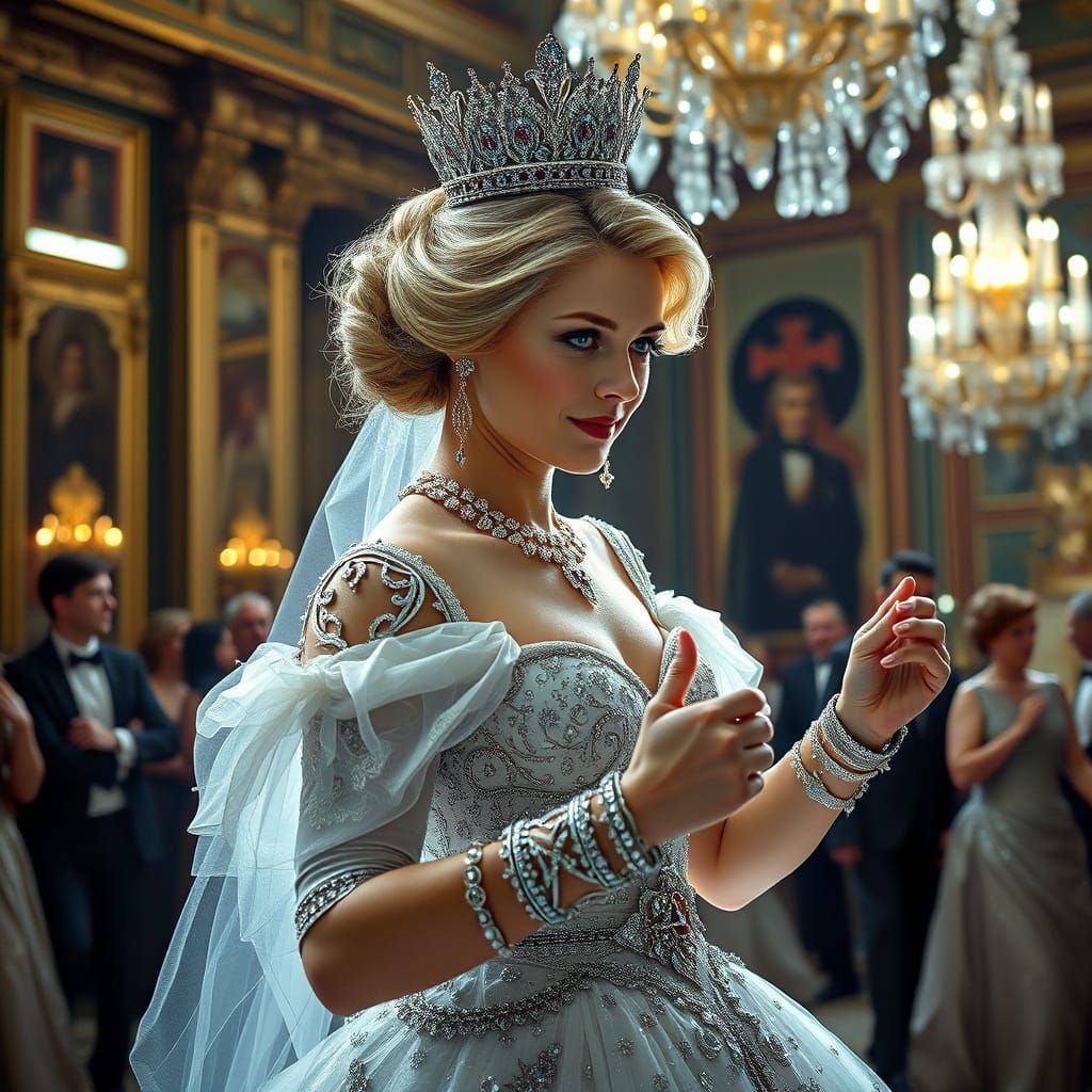 Queen of England Dancing in a Sparkling Gown