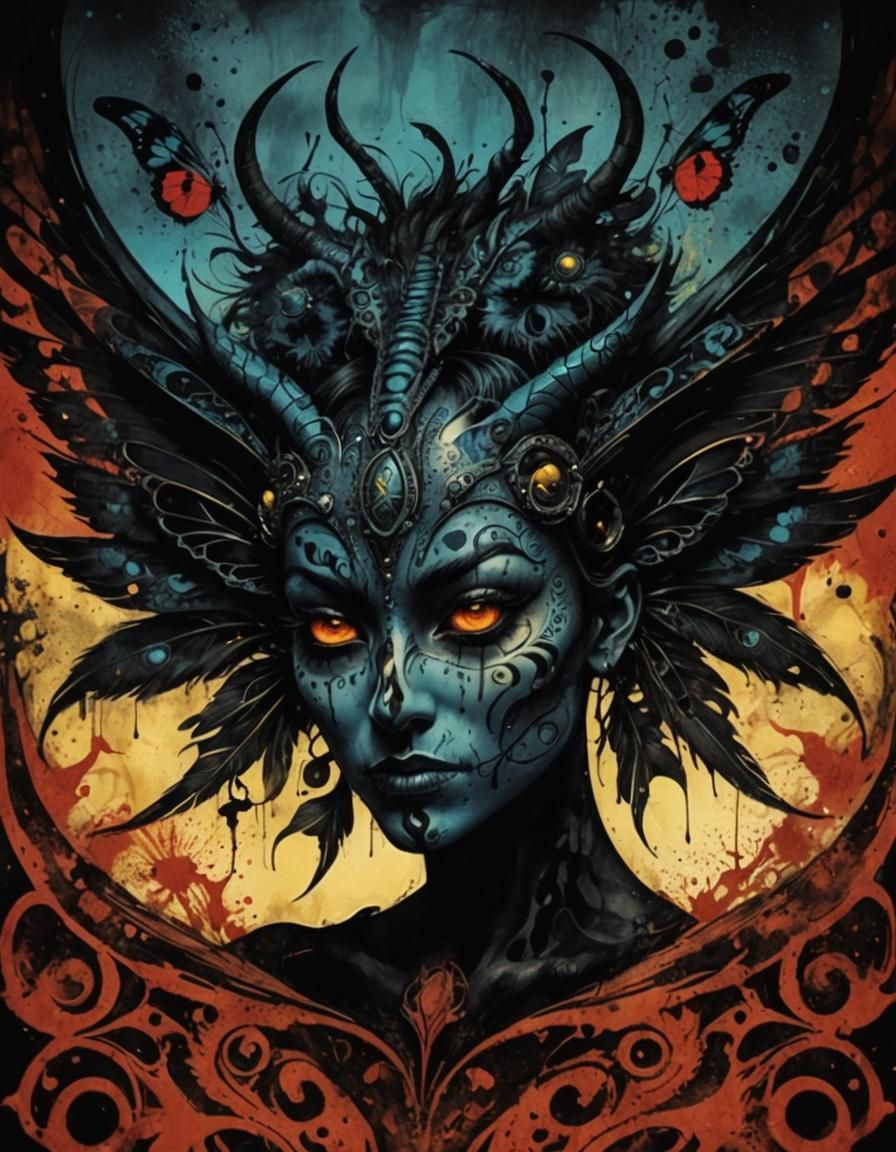 Psychedelic Tribal Monster with Butterfly Wings