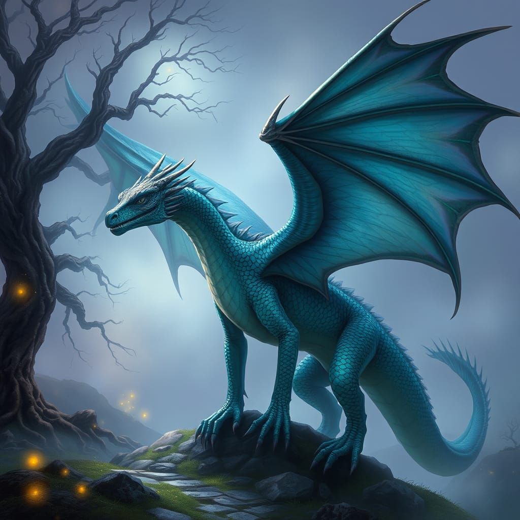 Majestic Dragon Takes Flight in Vibrant Fantasy Landscape