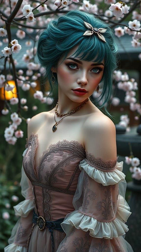 Emerald Beauty in Japanese Garden, Photorealistic Style