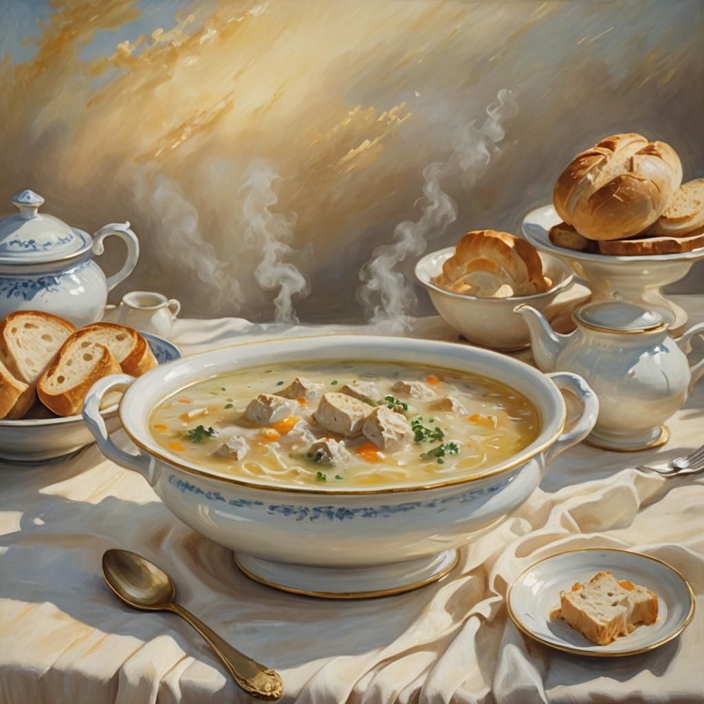 Impressionist Still Life of Soup Tureen in Sunlight
