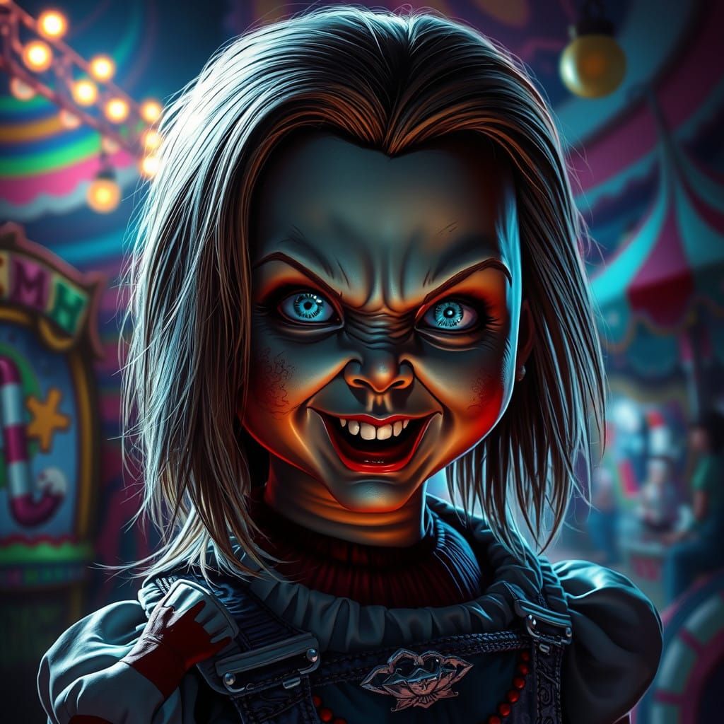 Hyperrealistic Splash Art of the Bride of Chucky in a Twiste...