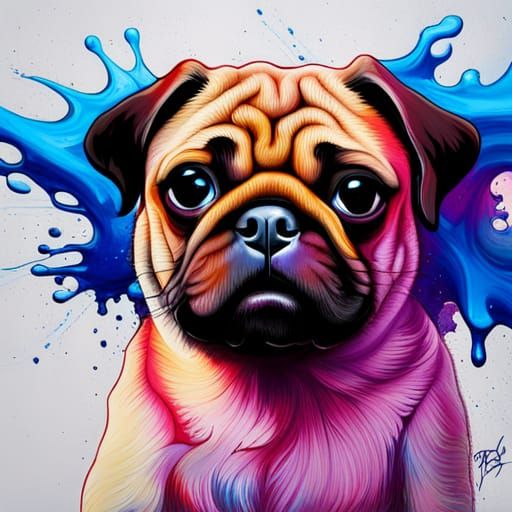 Colorful Graffiti Splash Art of a Pug