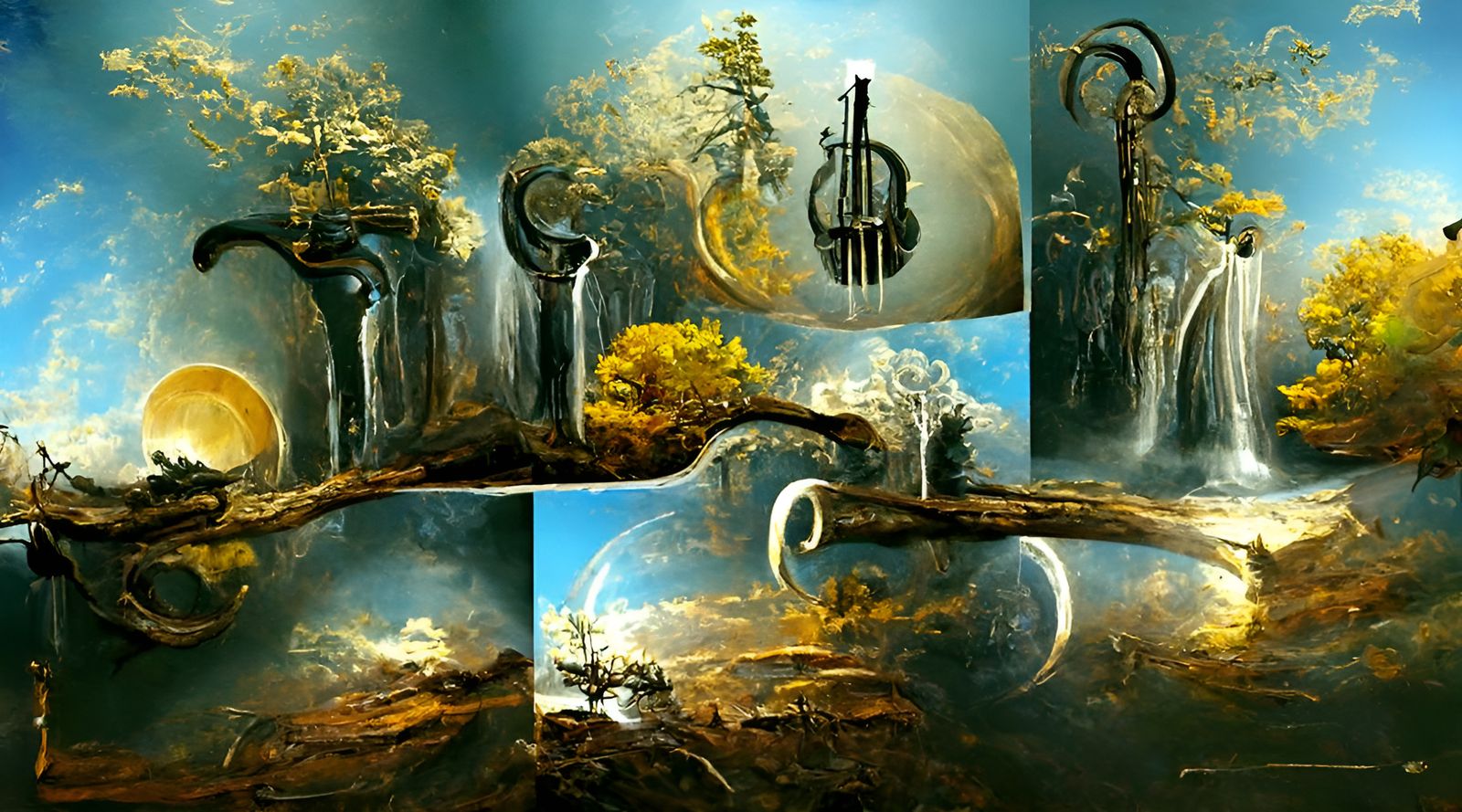 Musical Instruments in Nature, Matte Painting Style