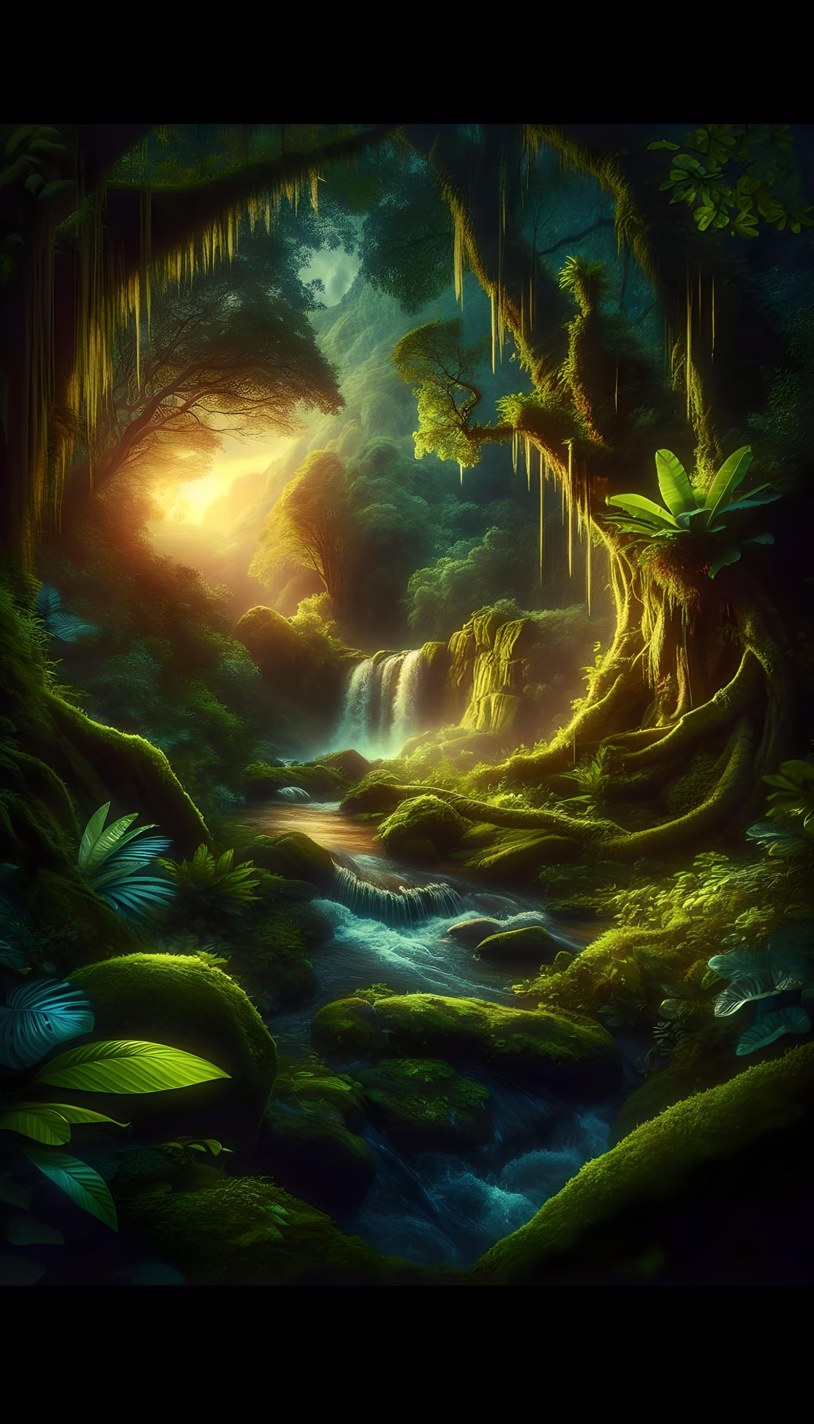 Enchanting Jungle Waterfall at Sunset