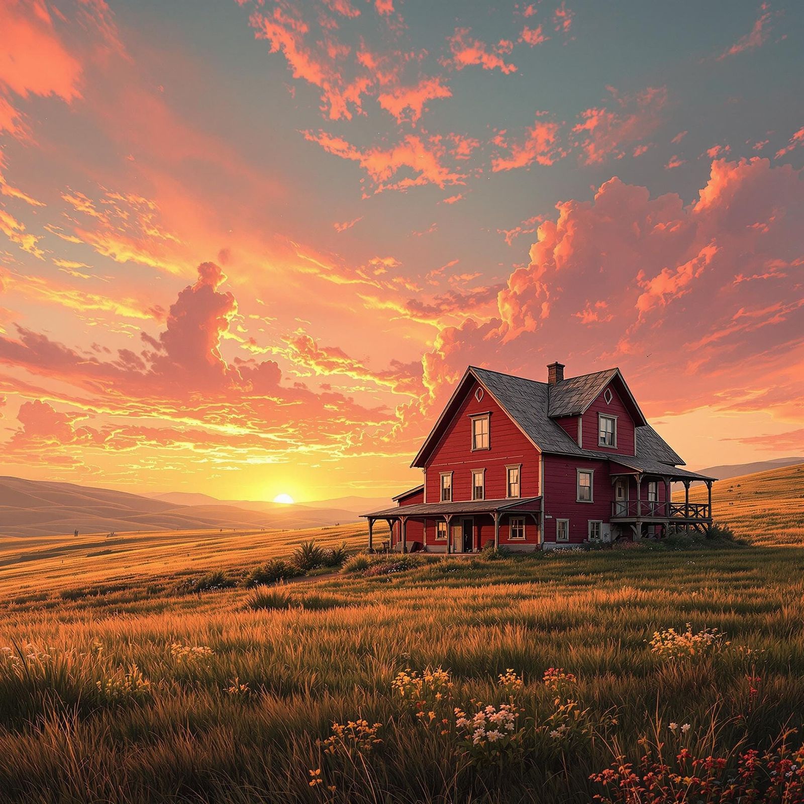 Farmhouse Sunset: A Digital Matte Painting