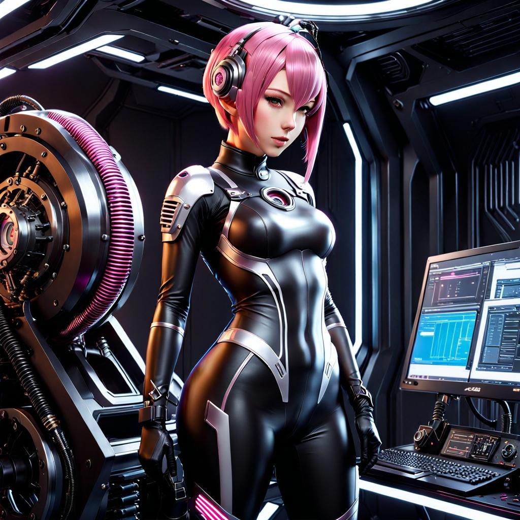 Anime Engineer in Plugsuit Working on Engine
