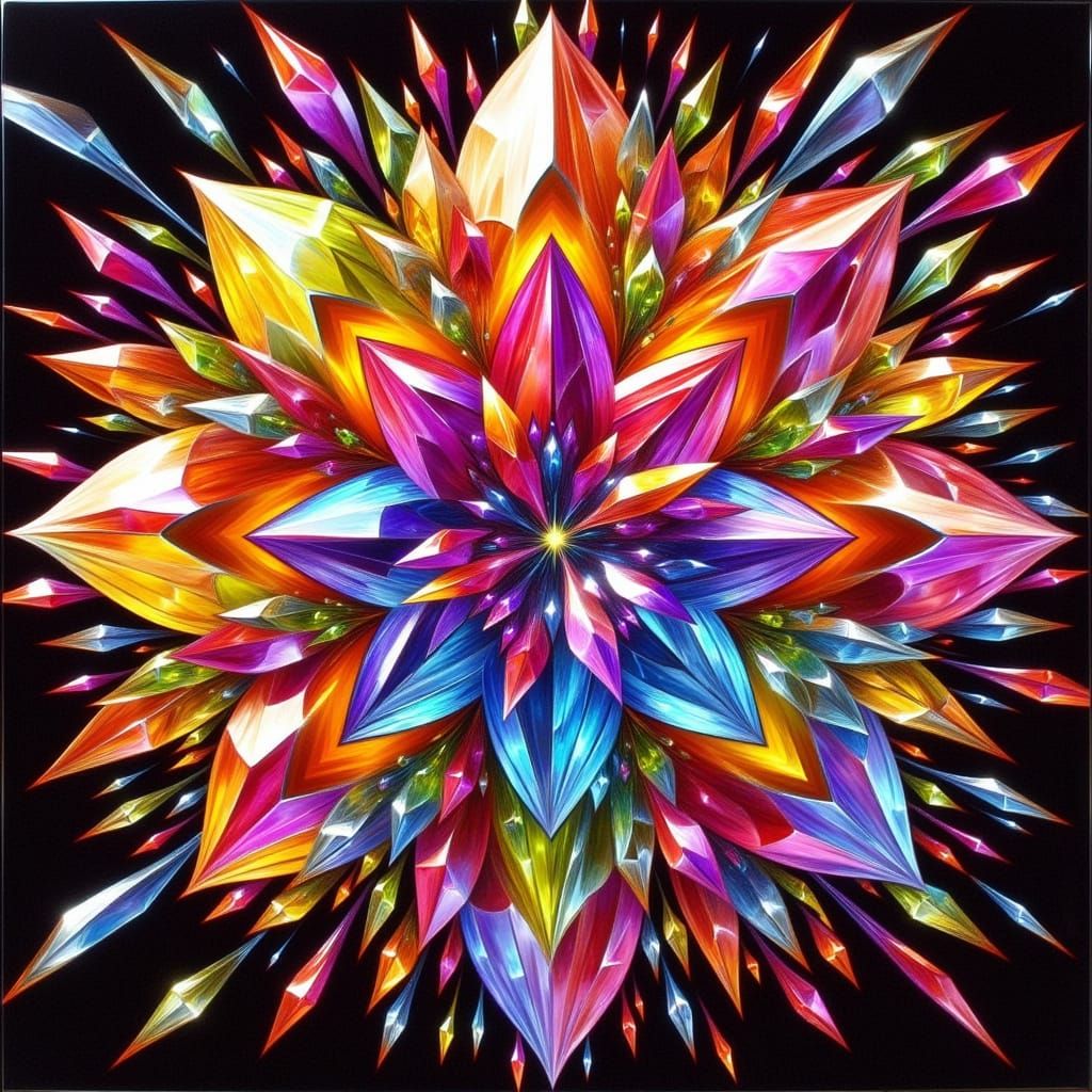 Exploding Stained Glass Shards in Maximalist Style