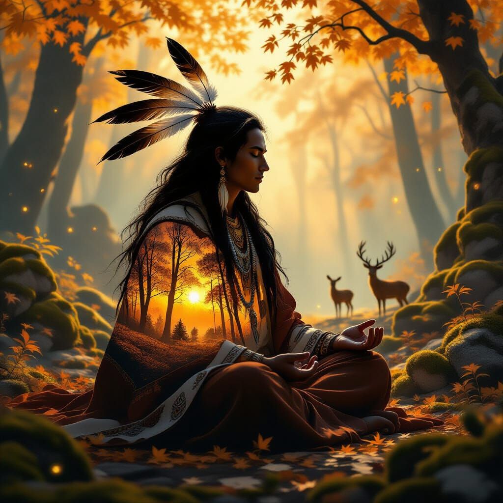 Native Spirit Guide Meditation in Autumn Forest