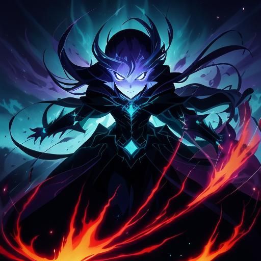 Ethereal Dark Flames in Anime Style