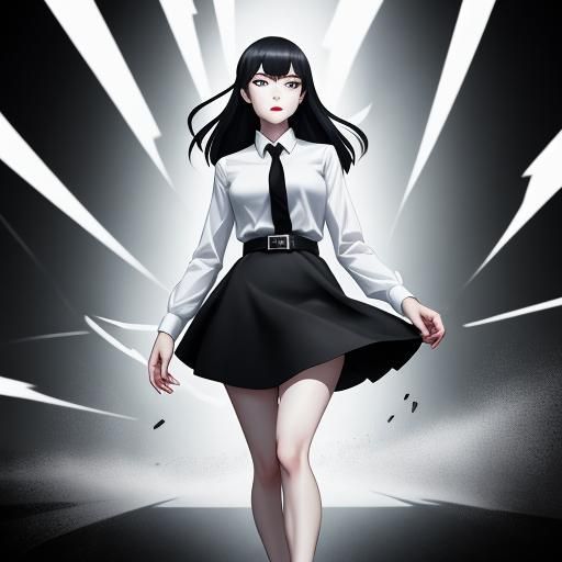 Anime Woman in Black and White Outfit
