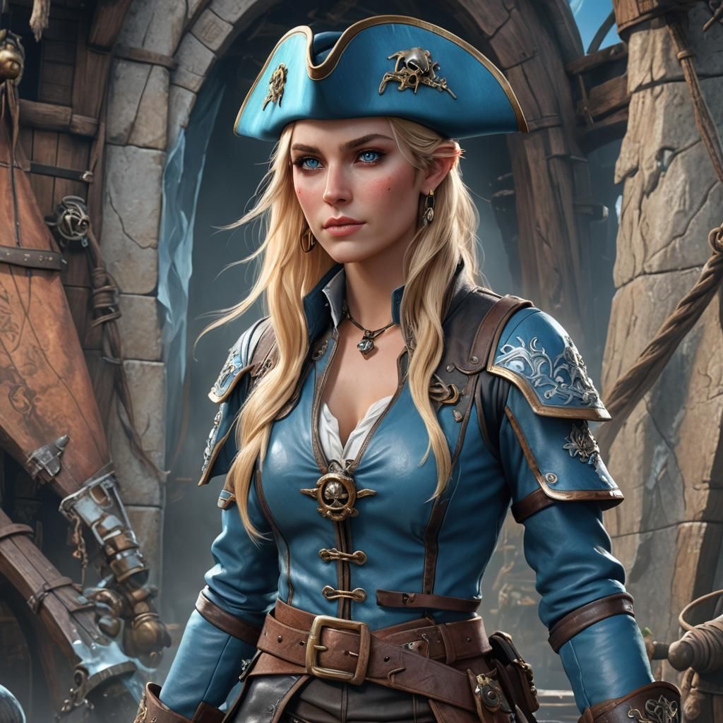 Fantasy Elf Pirate Captain in Digital Painting Style