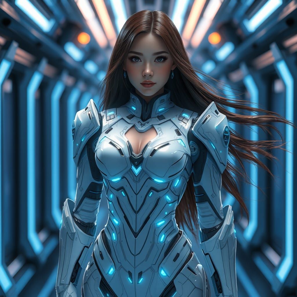 Futuristic Asian Woman in Sci-Fi Armor