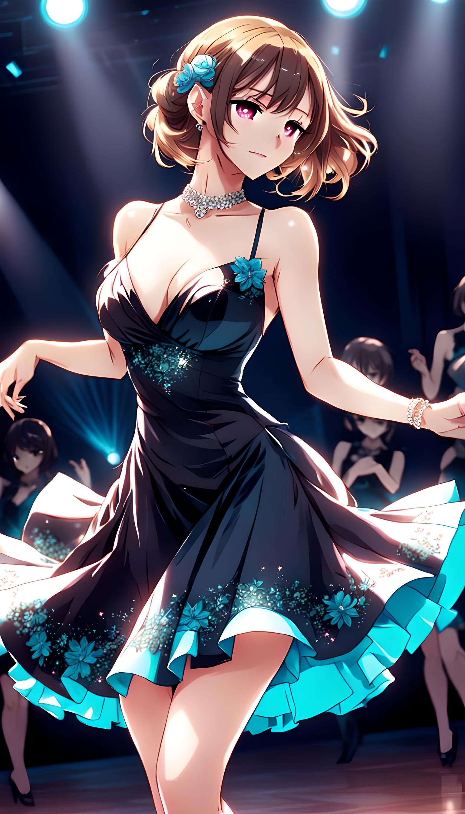 Anime Style: Young Woman Dancing at Club