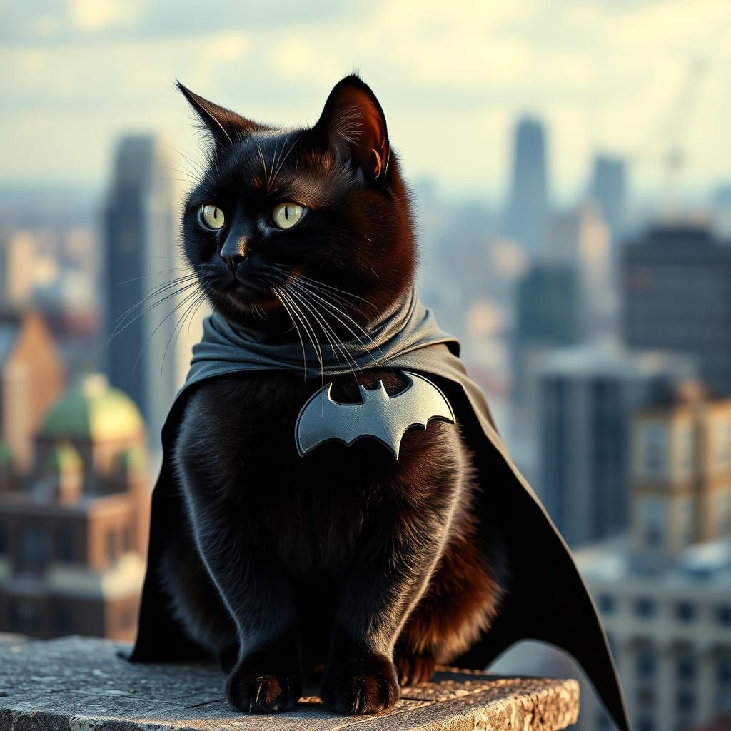 Sleek Batman Cat Dominates Gotham City Rooftops
