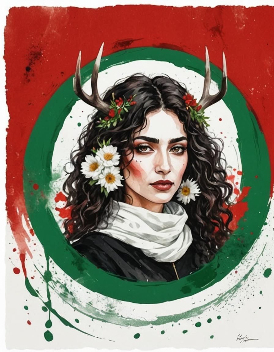 Minimalist Arabic Woman with Antlers Portrait