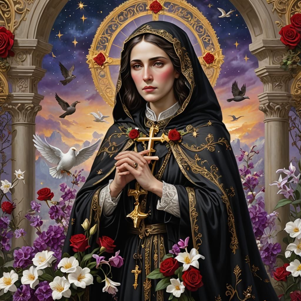 Saint Rita with Roses in Heavenly Sky