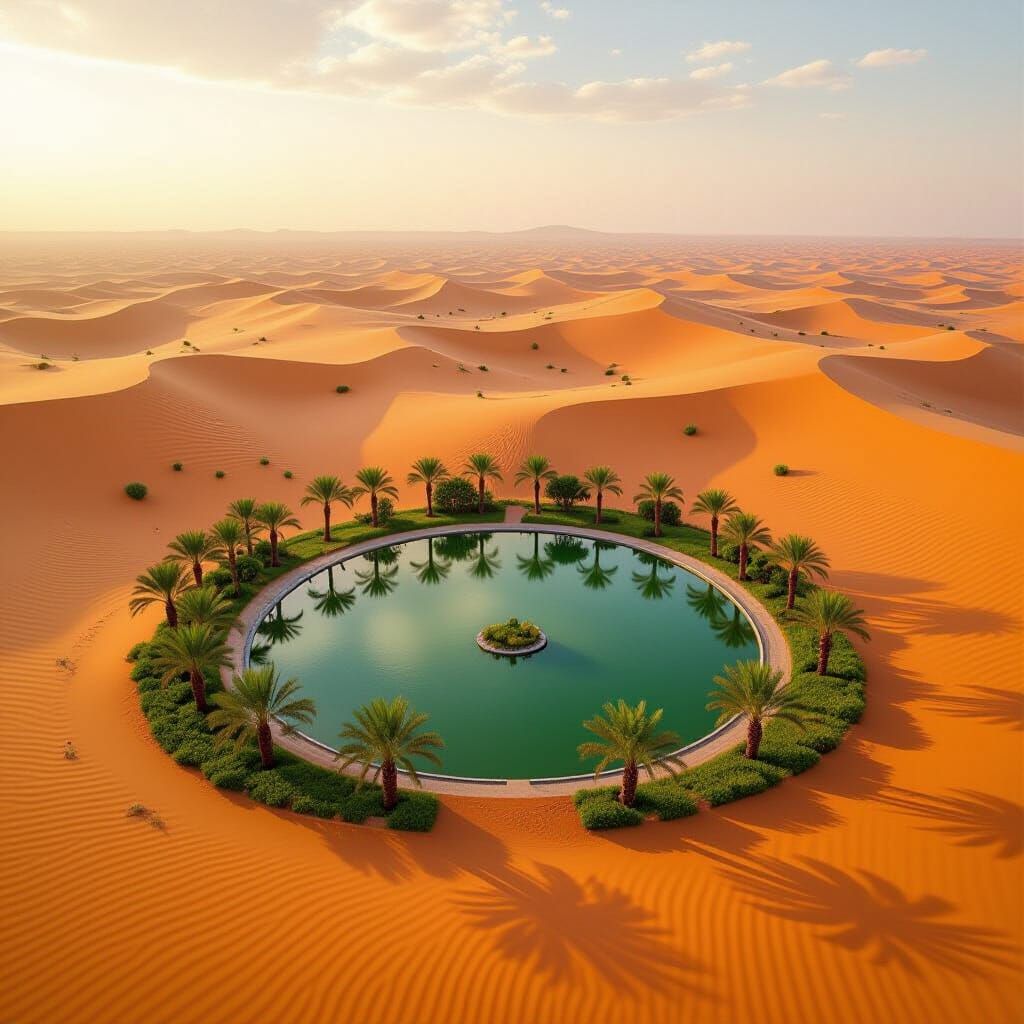 Tropical Oasis in Barren Desert Landscape