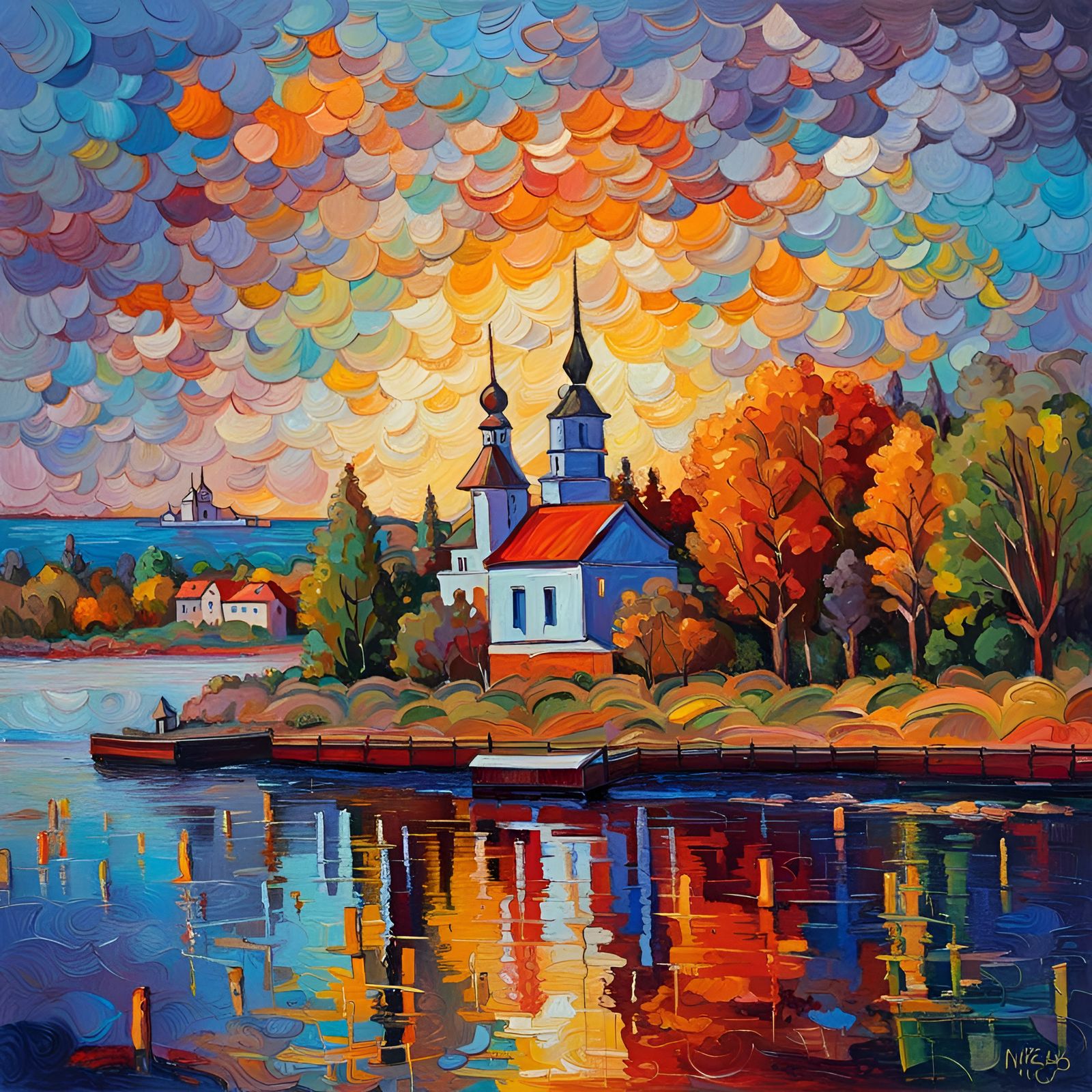 Volga River in Neo-Impressionist Expressionist Style