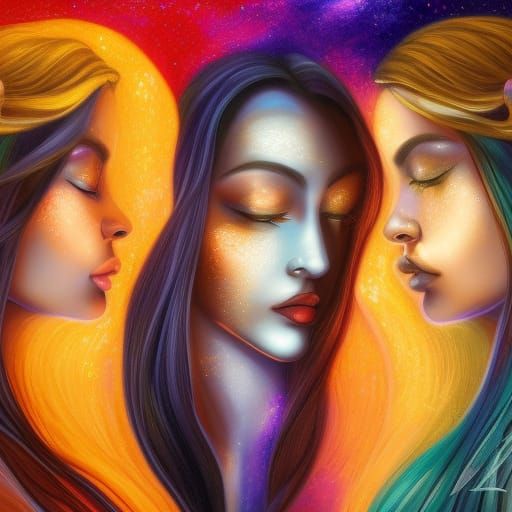 Goddesses Under Ebony Moon: Hyperrealistic Concept Art