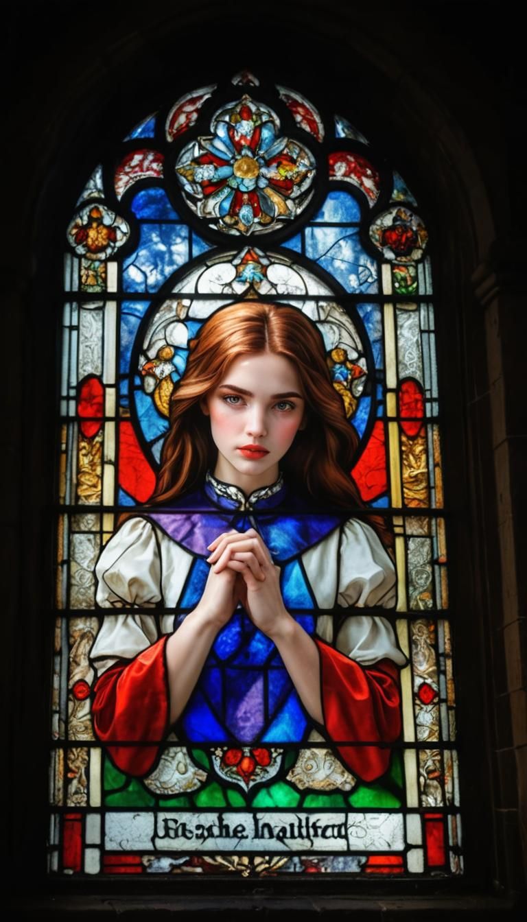 Stained Glass Portrait of a Beautiful Girl