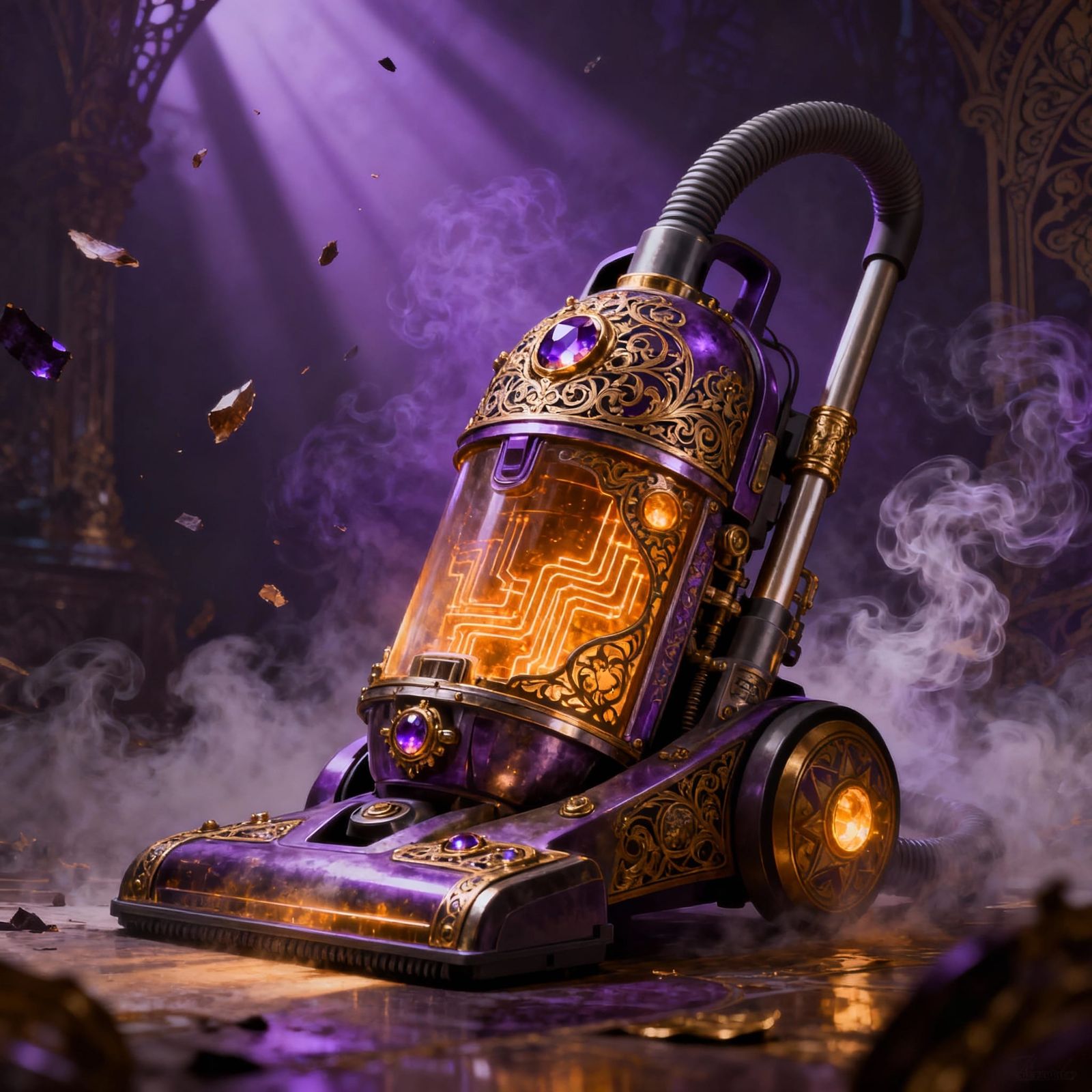 Mystical Vacuum Cleaner in Dark Fantasy Realm
