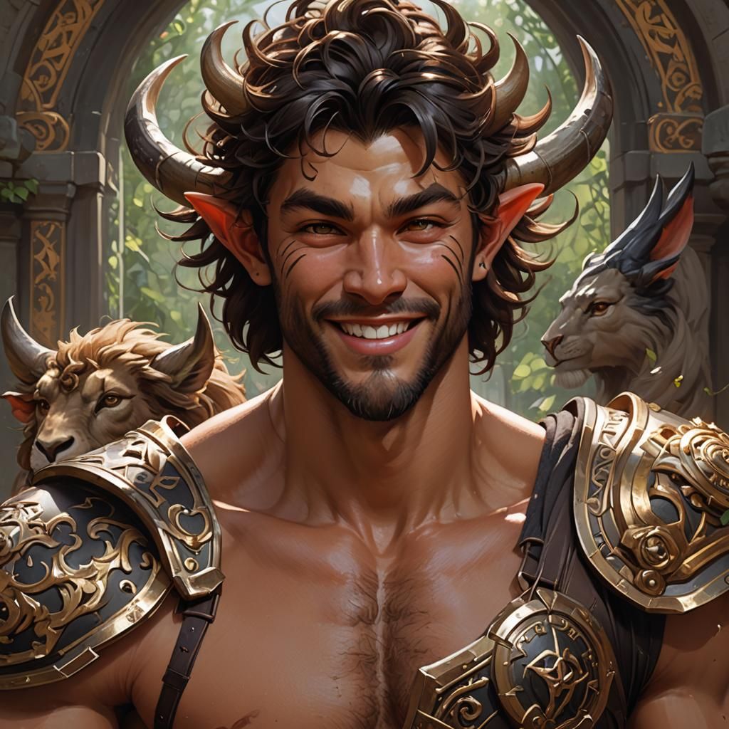 Handsome Satyr Paladin Portrait in Hyperrealistic Style