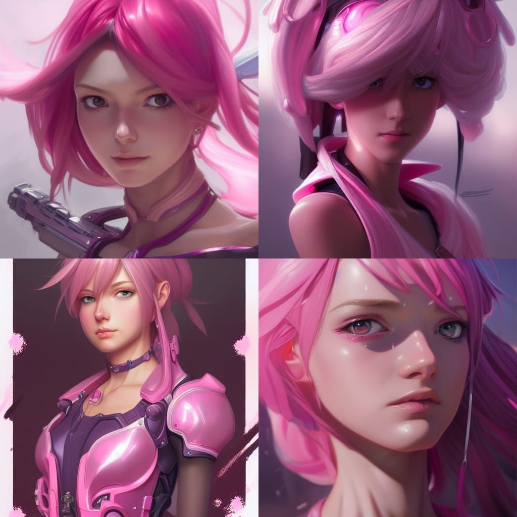 Pink Xenoblade Girl Portrait in Art Nouveau Style