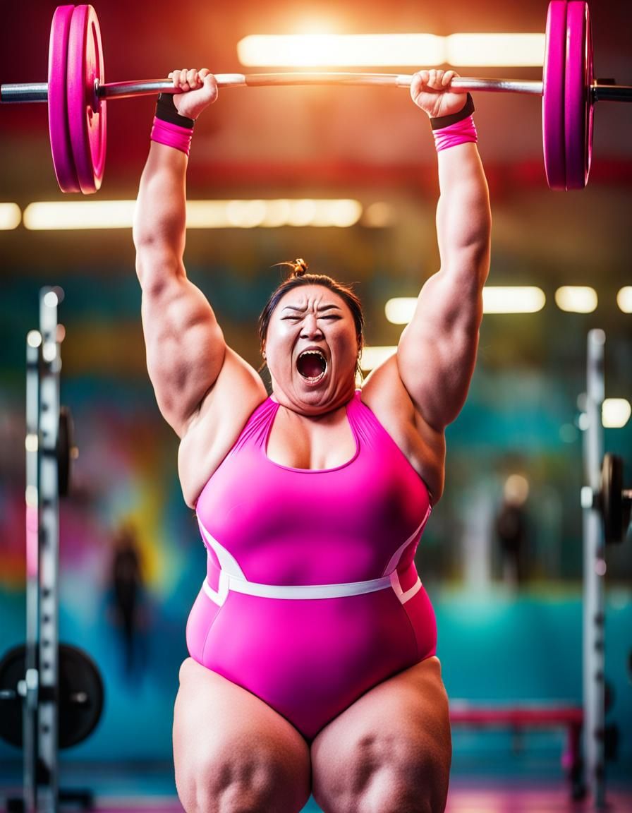Powerful Plus-Size Japanese Athlete in Vibrant Swimsuit