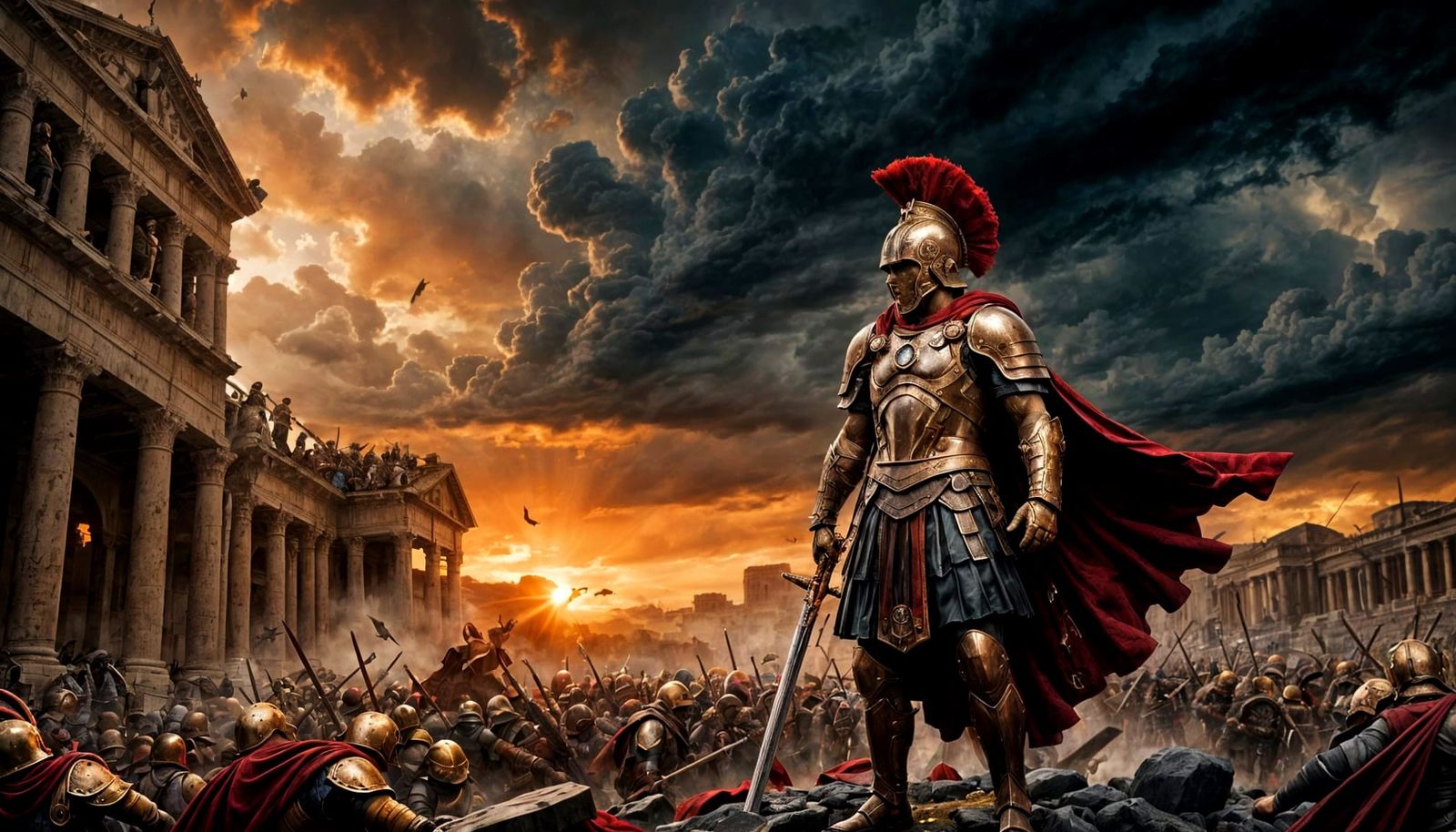 Roman Legionary in Battle with Golden Light