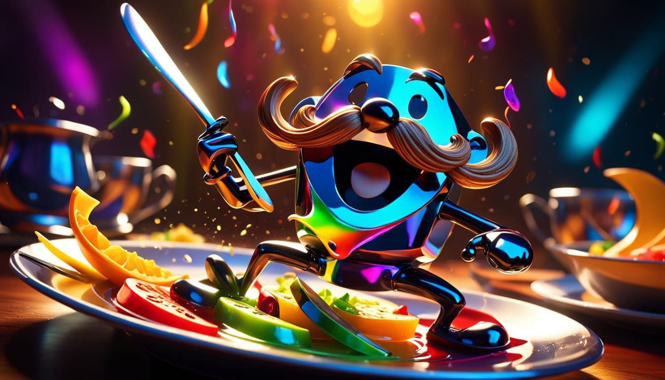 Anthropomorphic Cutlery Dancing with Violin-Playing Plate