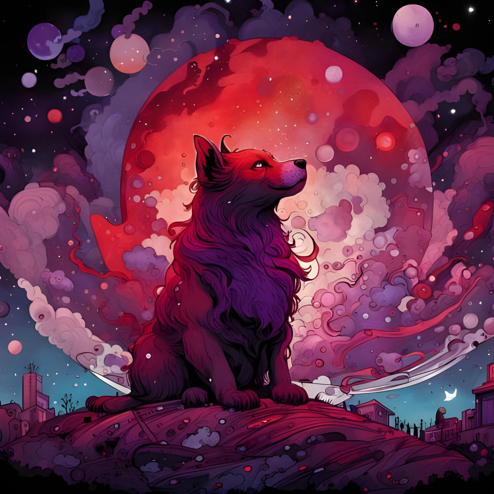 Striking Red Moon Digital Art