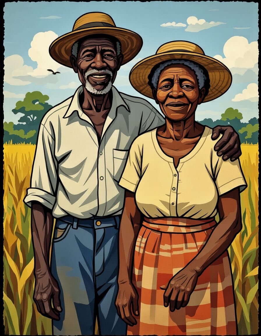 Afro-Cubist Portrait of a Happy Sharecropper Couple