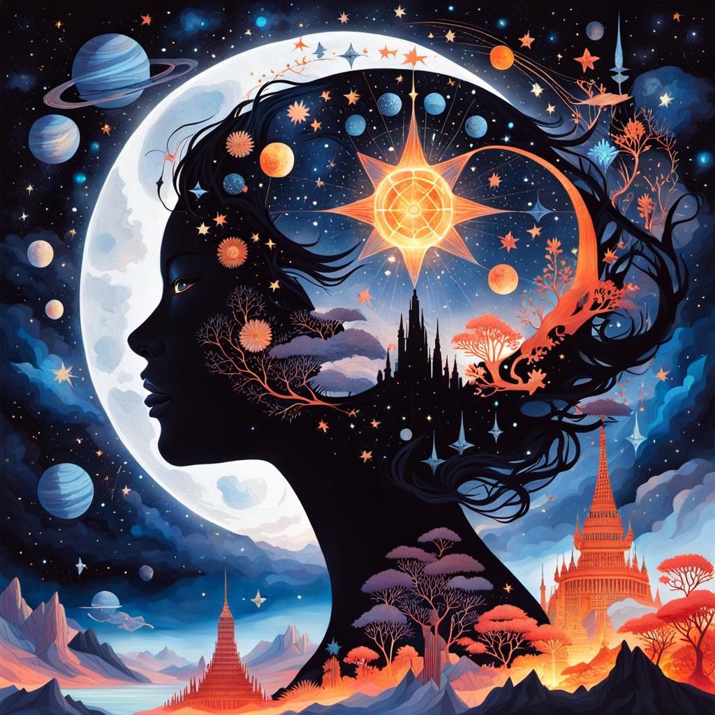 Fantasy Universe Journey in Double Exposure Collage