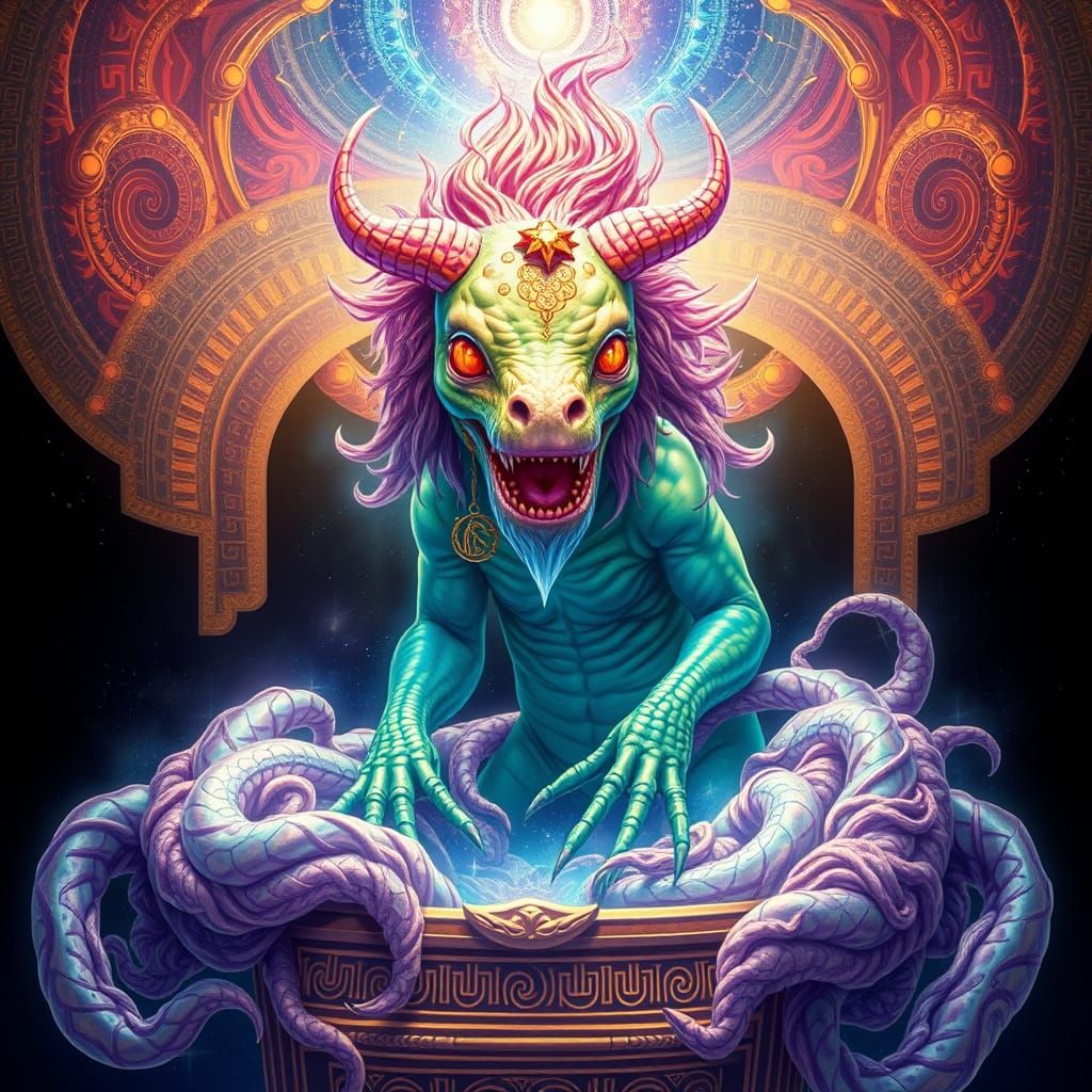 Iridescent Creature Emerges from Sarcophagus: Astral Illustr...