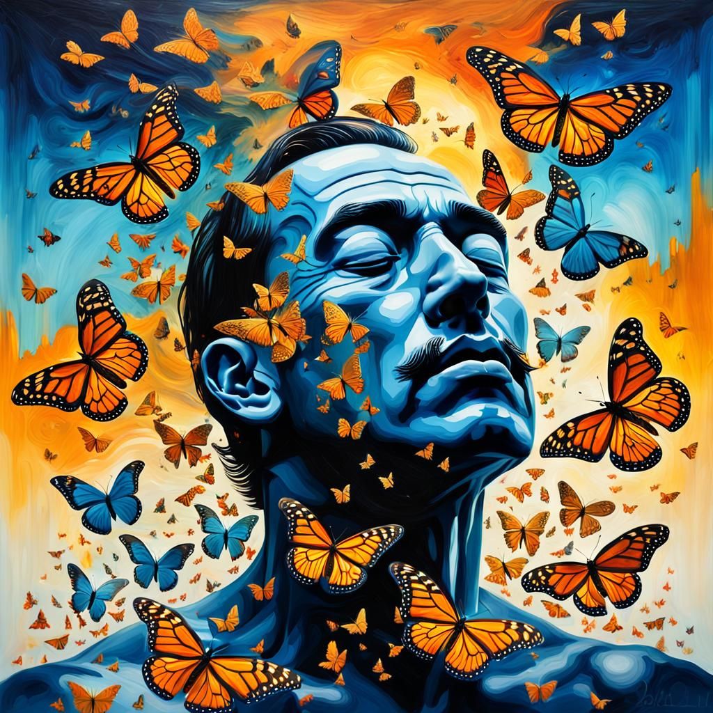 Surreal Butterfly Silhouette in Oil Painting Style
