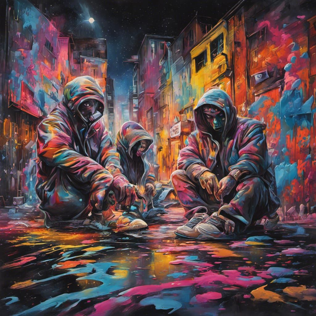 Colorful Strangers in the Night Graffiti Art