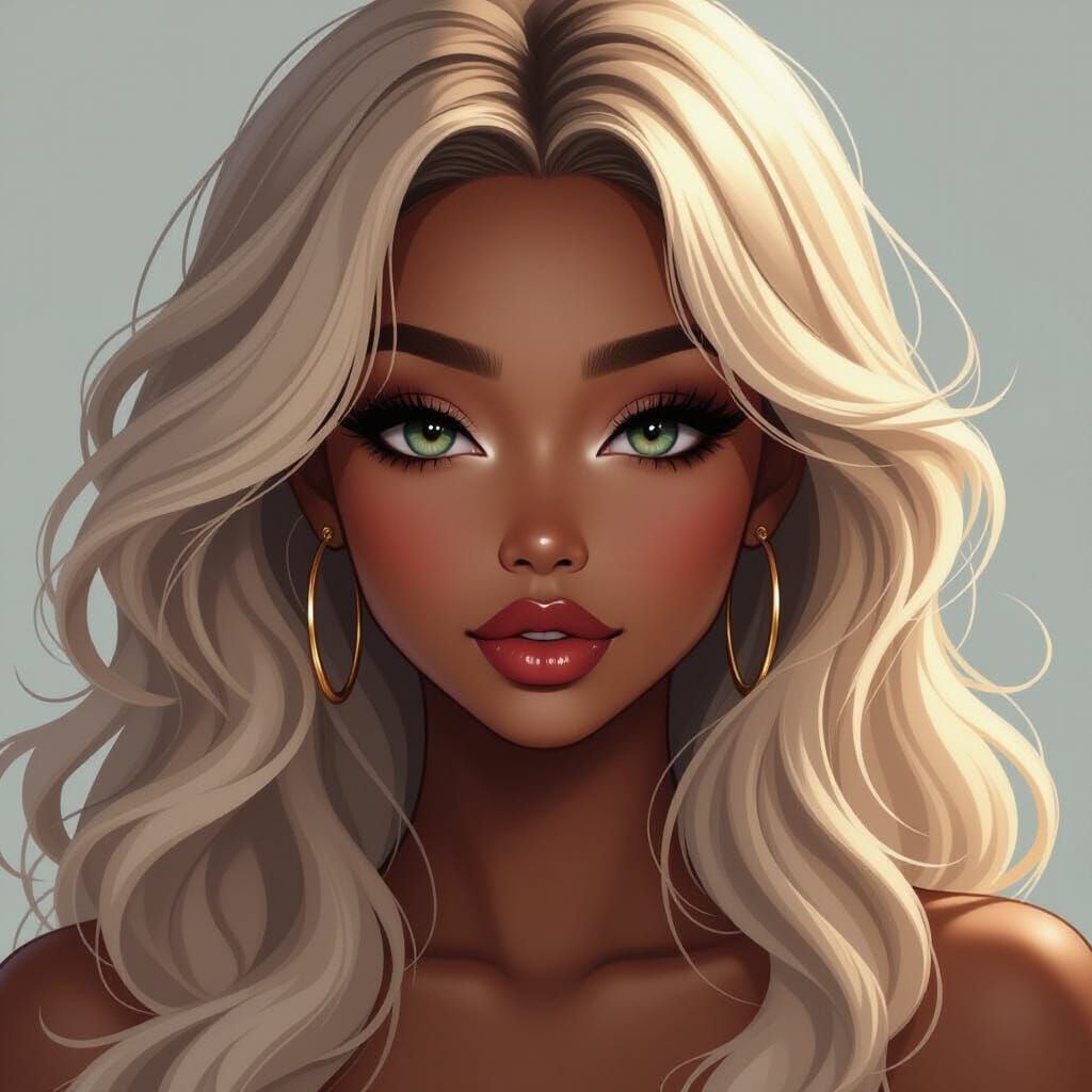 Anime Style Asian Woman with Blonde Hair and Black Skin