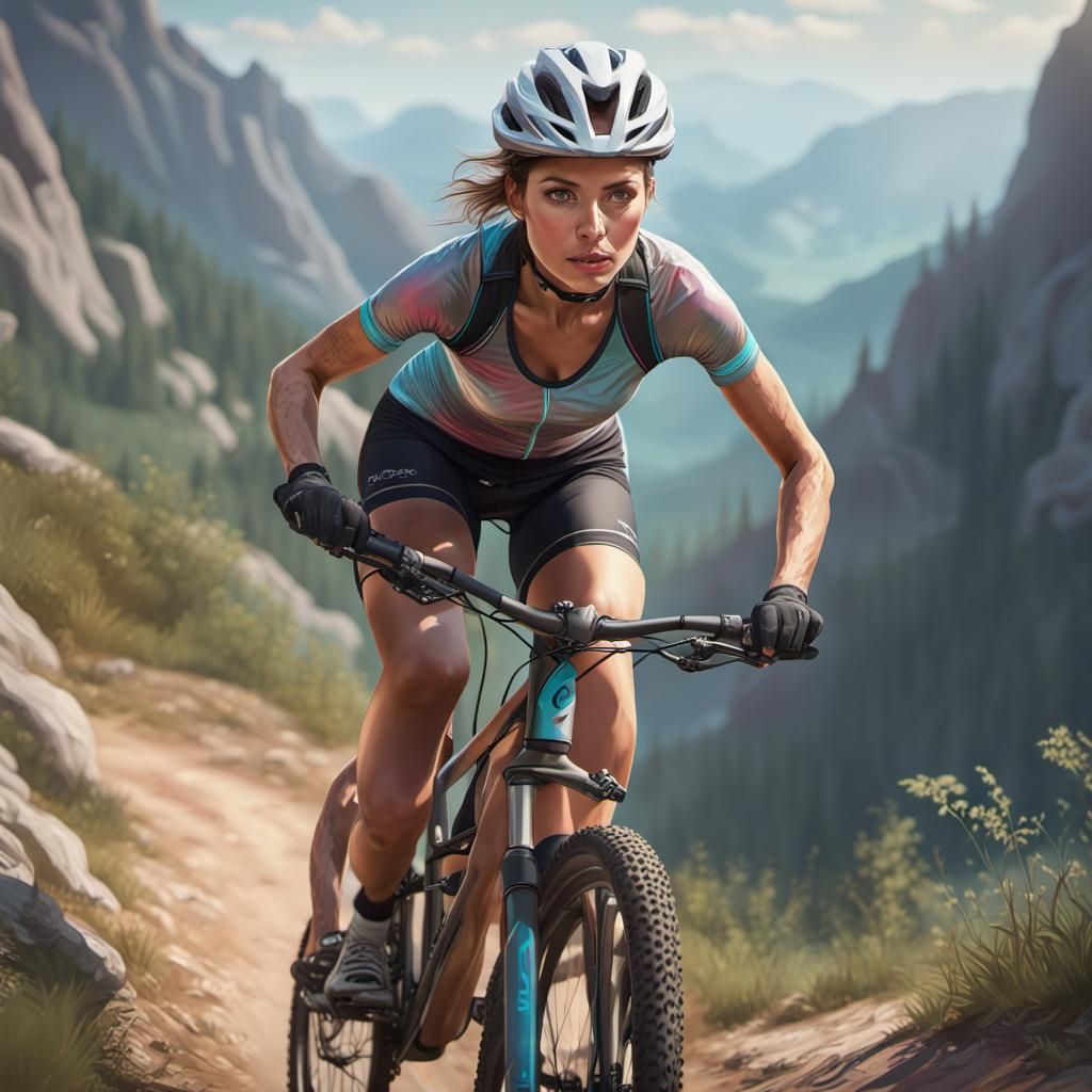 Mountain Biker Portrait in Art Nouveau Style