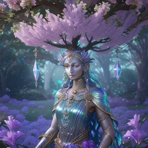 Shining statue with tree