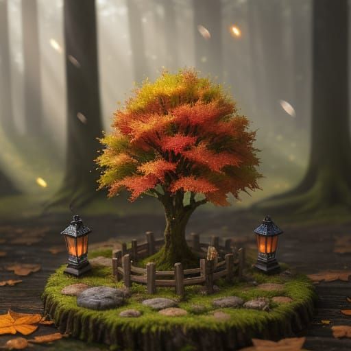 Miniature Autumn Worlds with Glowing Lanterns