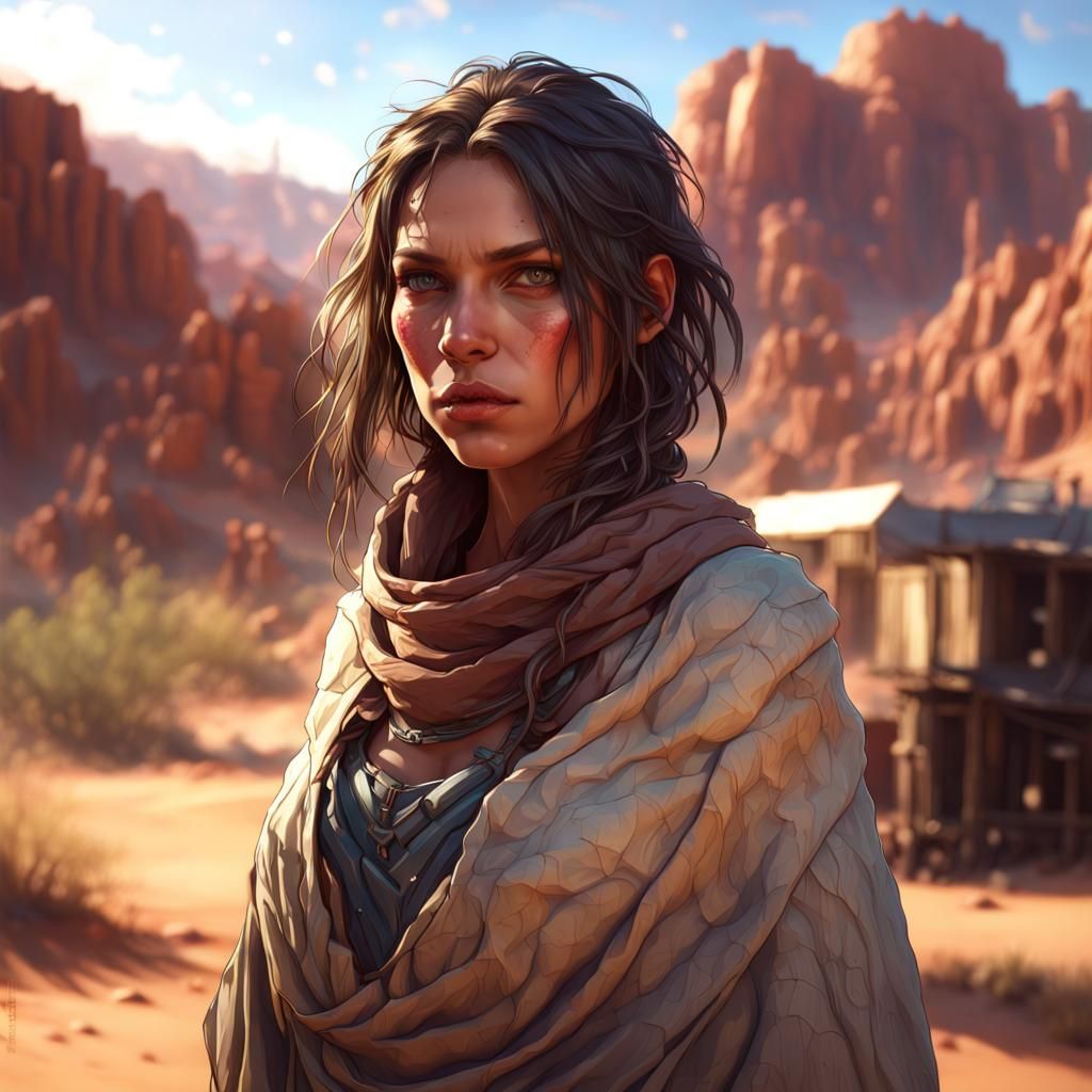 Desert Ghost Town Portrait in Art Nouveau Style