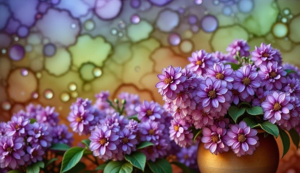 Whimsical Pink Floral Vase in Warm, Golden Light